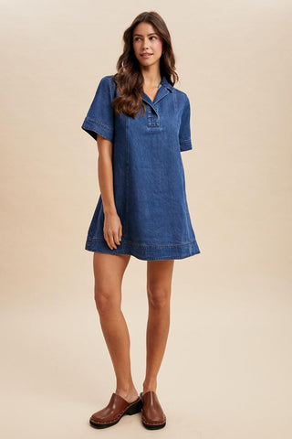 Lyocell Denim Mini Shirt Dress, Medium wash