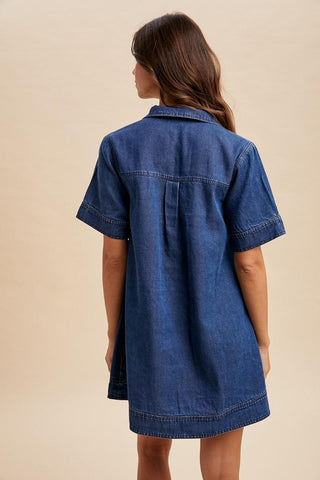 Lyocell Denim Mini Shirt Dress, Medium wash
