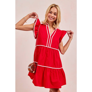 Gameday Ruffled Dress, Red