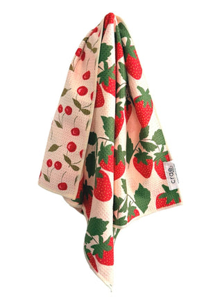 Berries & Cherries Crae Reversible Hand Towel, Cream, 19x29