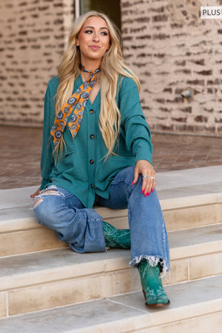 PLUS SIZE Two-Tone Charm Cardigan: Jewel Green