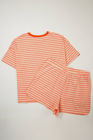 Plus Size Stripe T-Shirt & Shorts Set: Pink Stripe