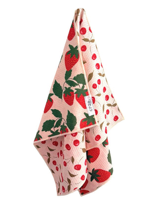 Berries & Cherries Crae Reversible Hand Towel, Cream, 19x29