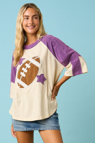 Football Patch Mineral Washed Color Block Top, purple