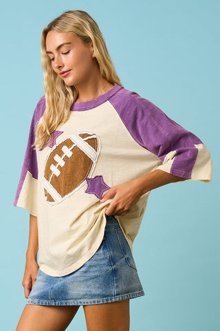 Football Patch Mineral Washed Color Block Top, purple