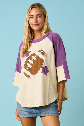 Football Patch Mineral Washed Color Block Top, purple