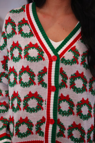 PREORDER- Ribbon Wreath Knit Cardigan