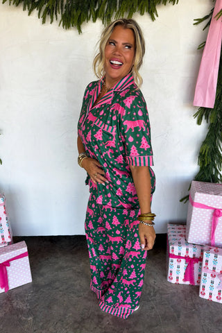 Blakely Christmas Morning Pajama Set, Jungle Bell Cheetah