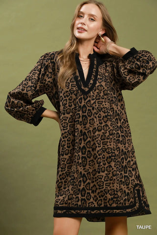 Umgee Leopard Puff Sleeve Tunic Dress