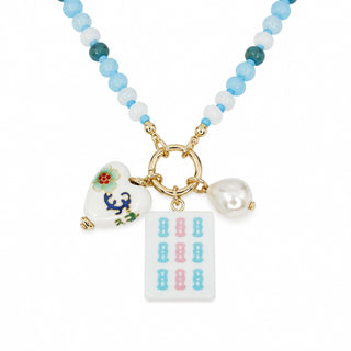 Mahjong Beaded Necklace- blue 9 Bam