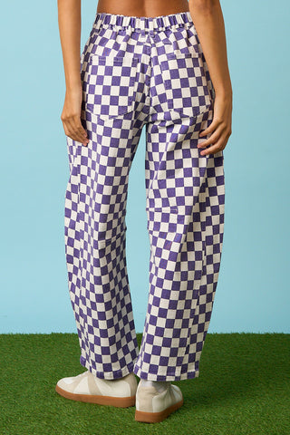 Game Day Checkered Elastic Waist Barrel Pants