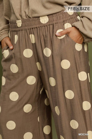 Umgee Polka Dot Wide Leg Crop Pants, Mocha Brown