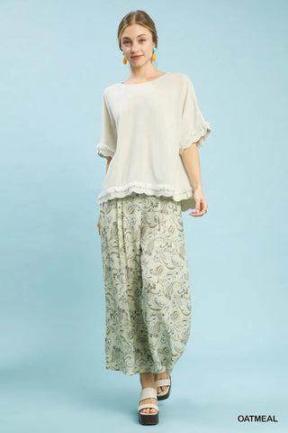 Umgee Linen Scallop Edge Top, Oatmeal