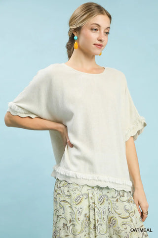 Umgee Linen Scallop Edge Top, Oatmeal
