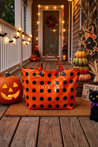 Orange & Black Polka Dot Vinyl Tote Bag