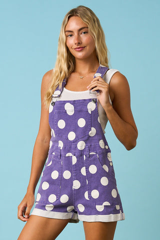 Game Day Polka Dot Romper Bib Overalls, purple