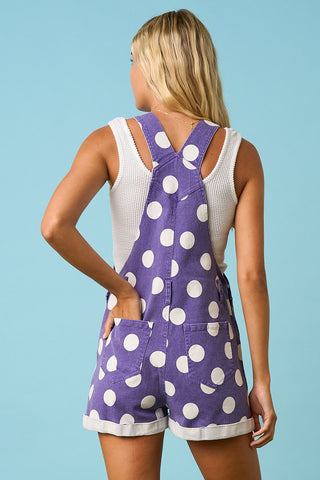 Game Day Polka Dot Romper Bib Overalls, purple