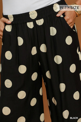 Umgee Polka Dot Wide Leg Crop Pants, Black