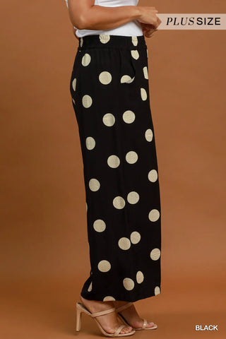 Umgee Polka Dot Wide Leg Crop Pants, Black