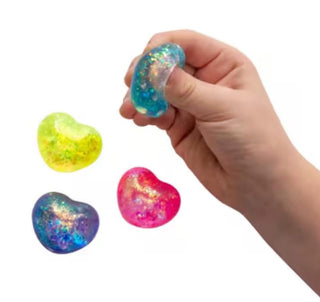 Mini Neon Glitter Squishie heart, Gel Filled