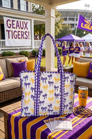 Quilted Bow Tote, Purple & Yellow