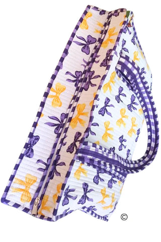 Quilted Bow Tote, Purple & Yellow