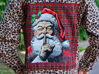 Leopord Button down with Santa applique