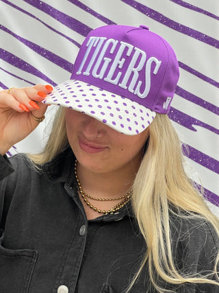 Tigers Polka Dot Hat, Purple and White