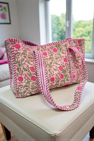 Claire Pink Floral Patterned Tote Bag